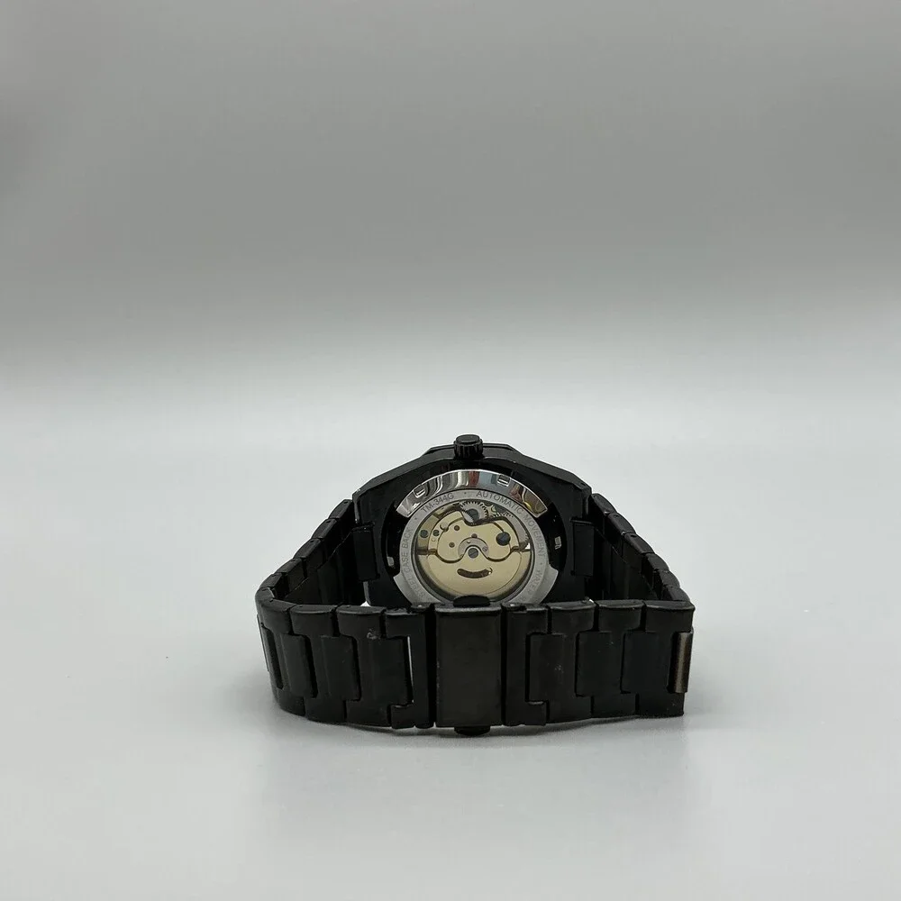 Mens Watch 41mm Black Skeleton Dial Stainless Bracelet Automatic TM-34ZG 8.25